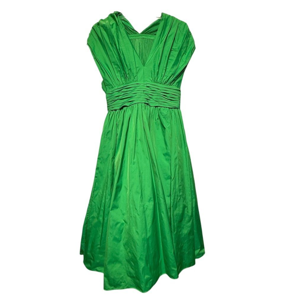 Anthropologie Tracy Reese Midi Dress Parted Emerald Dress with Pockets 8 - Picture 3 of 15
